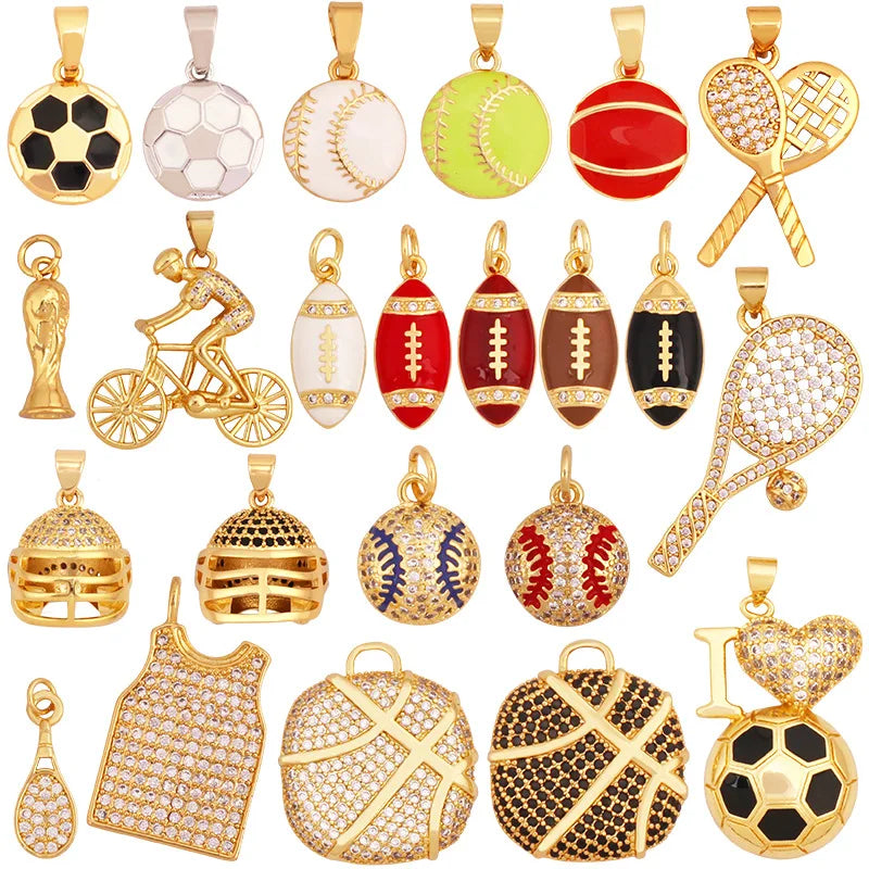 Creative Design DIY Jewelry Accessories Sports Equipment Dumbbell Hockey Baseball Soccer Tennis Pendant for Jewelry Making