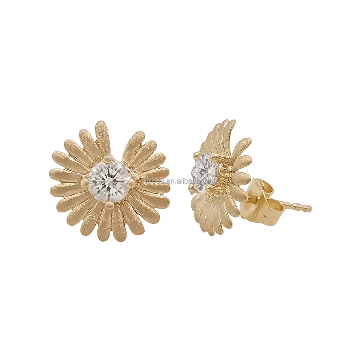 Fashion 14k Gold 0.50ct Moissanite Claw Set Stud Earrings with Sunflower Design Third Party Certified Wholesale Available