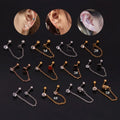 Fashion Piercing Drip Oil Clover Flower Ear Bone Studs Zircon Stainless Chain Double Stud Earrings for Women