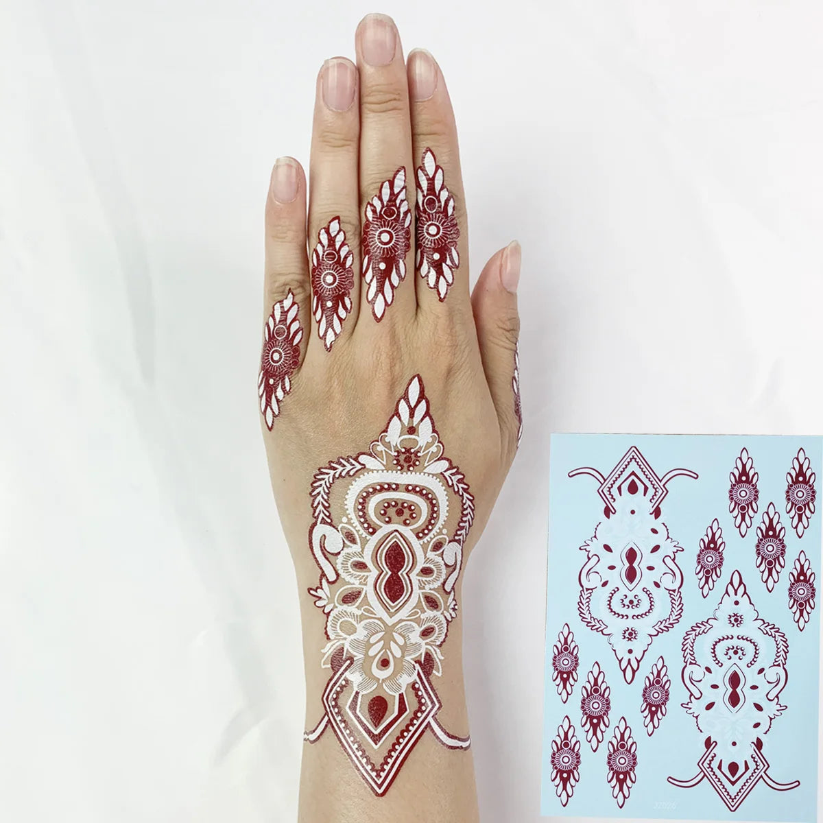 Custom Fashion Disposable Waterproof Lace Henna Tattoo Stencils 3D Body Painting Semi-permanent Hand Painted Temporary Sticker