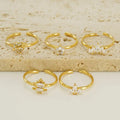 New Dainty Minimalist 18K Gold Plated Stainless Steel Rings Beautiful Crystal Stone Crown Maple Heart Star Zircon Paved Ring