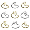 Fashion Non Tarnish 18K Gold Silver Plated Charm Heart A-Z 26 Letters Women Adjustable Stainless Steel Initial Rings Jewelry