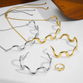 18K Gold Plated Stainless Steel Jewelry Twist Wavy Adjustable Waterproof Necklace Ring Bracelet Jewelry Sets for Women B252531