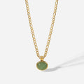 18K Gold Plated Stainless Steel Necklace Retro Ellipse Natural Stone Green Aventurine tiger Eye Gemstone Pendant Necklace