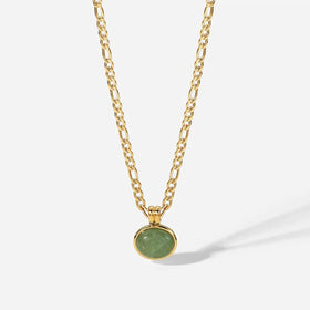 18K Gold Plated Stainless Steel Necklace Retro Ellipse Natural Stone Green Aventurine tiger Eye Gemstone Pendant Necklace