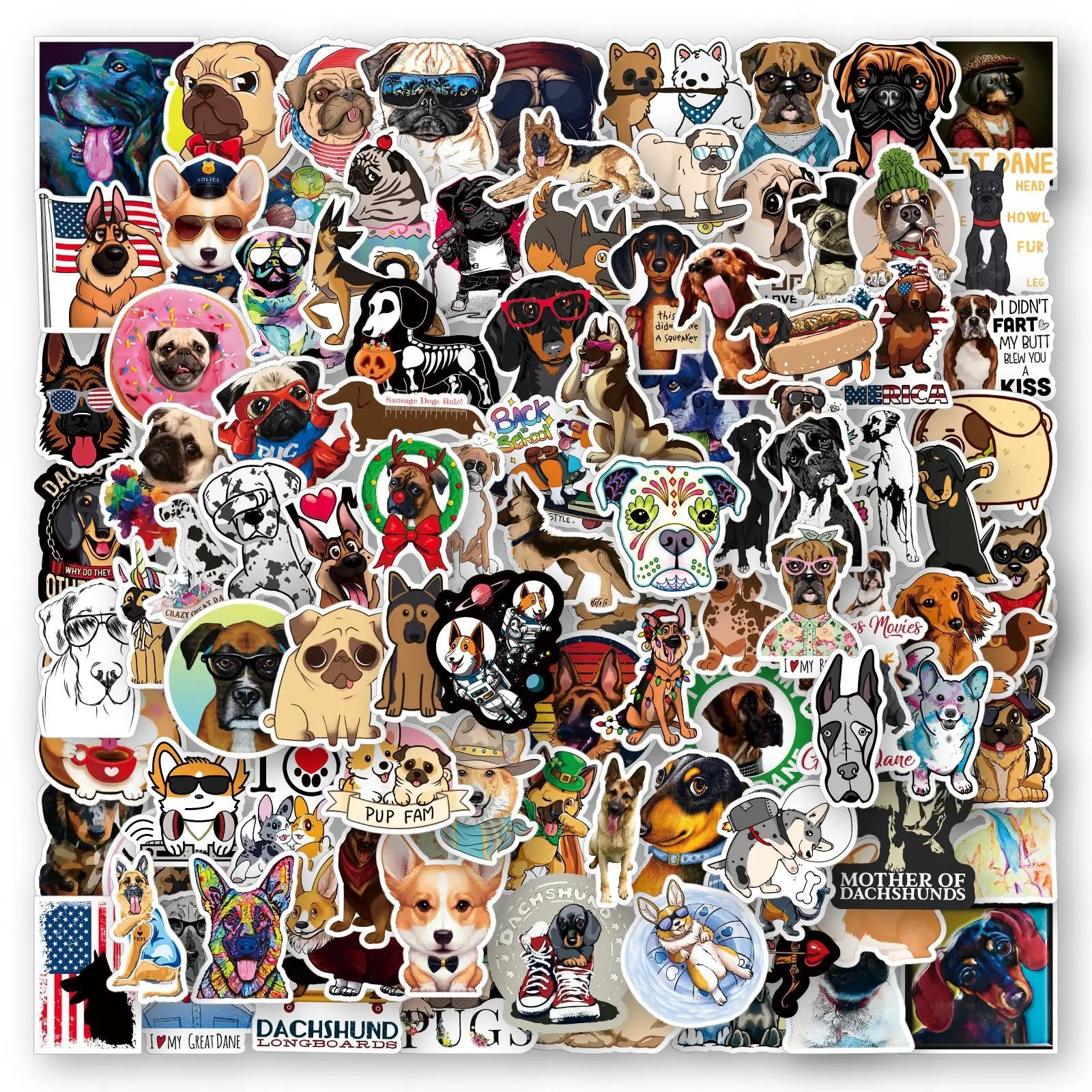 100Pcs Mixed Pet Dog Cartoon Animal Graffiti Stickers for Car Bike Phone Waterpoof Vinyl Corgi Husky Pug Dog Sticker