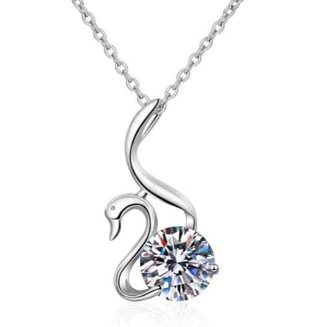 OAHLAN Romantic Fashion Jewellery 1.0CT Swan Pendant 925 Sterling Silver Moissanite Necklaces for Women Wedding Christmas Gift