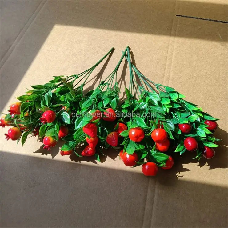 New Arrival Q-1454 Home Decoration  Artificial 10 Heads Plastic Fruits Green Plant Grass Bouquet