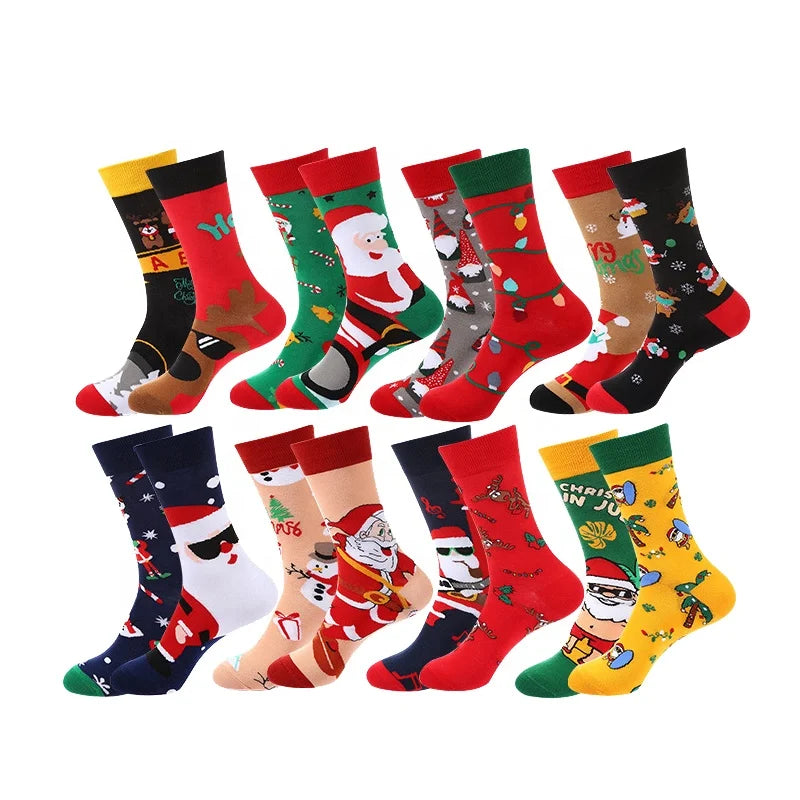 Wholesale Funny Santa Mismatched Xmas Socks Men Women Novelty Holiday Christmas Cotton Socks