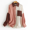 S-XXL Spring and Summer New Women's Casual V-neck Long-sleeved Shirt With Contrast Button Lapel Shirt