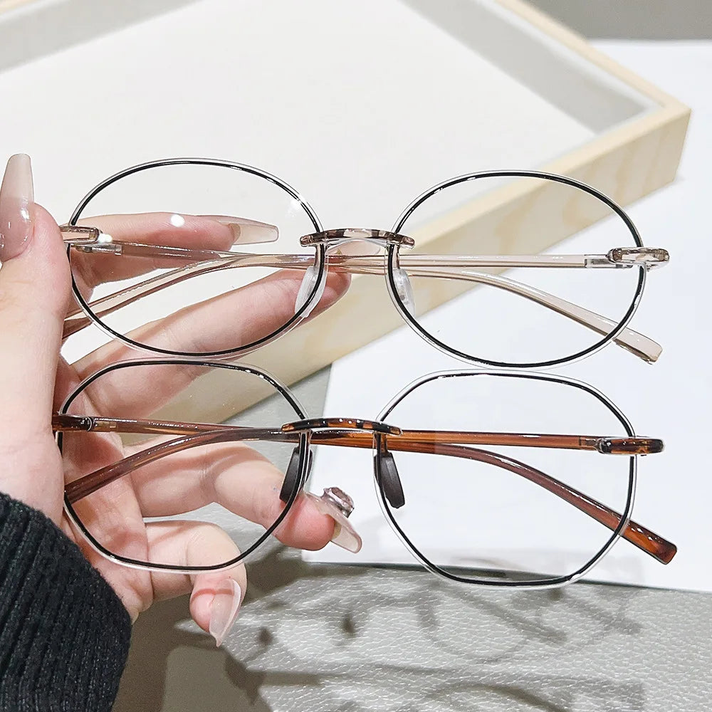 2024 New Custom logo Anti Blue Light Optical Metal Oversize Eyeglasses Frame Women Reading Glasses