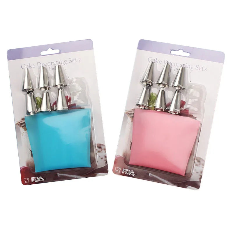 Set of 8 Baking DIY Icing Piping Tips Nozzles Set Silicone Pastry Bags 6 Nozzle Set Cake Decorating Tools Accessories
