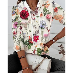 Flower Element Printed Women's Sports Hoodies Autumn Ladies Round Neck Sweater Fashionable and Comfortable Loose Women Hoodies