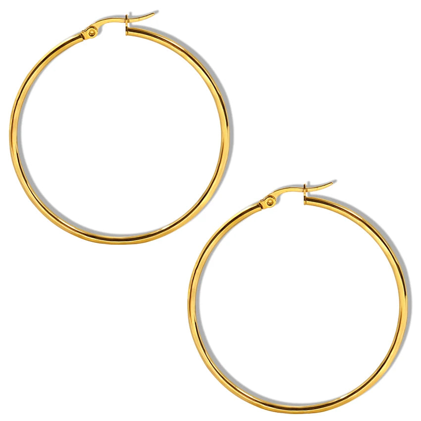Waterproof Simple Fashion Stainless Steel Jewelry 18k Gold Plated Big Large Circle Hoop Earrings for Women