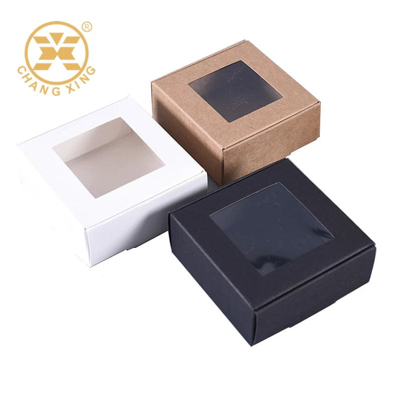 Stock Mini Square Cardboard Folding Small Cosmetic Gift Kraft Paper Box With Window