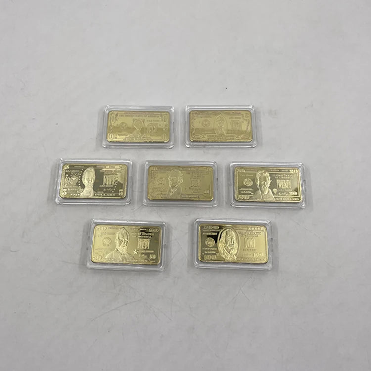 USD 1 2 5 10 20 50 100 Dollars Collection Minted bar Bullion Gold Plated Solid Coin With Custom Design