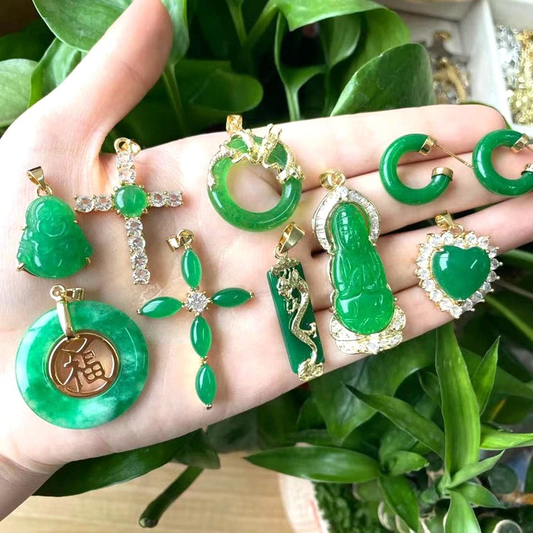 Lucky Charms Women Jade Necklace Buddha Jade Pendant Natural Green Jade 18kgp Fortune Pendant Necklace Dr
