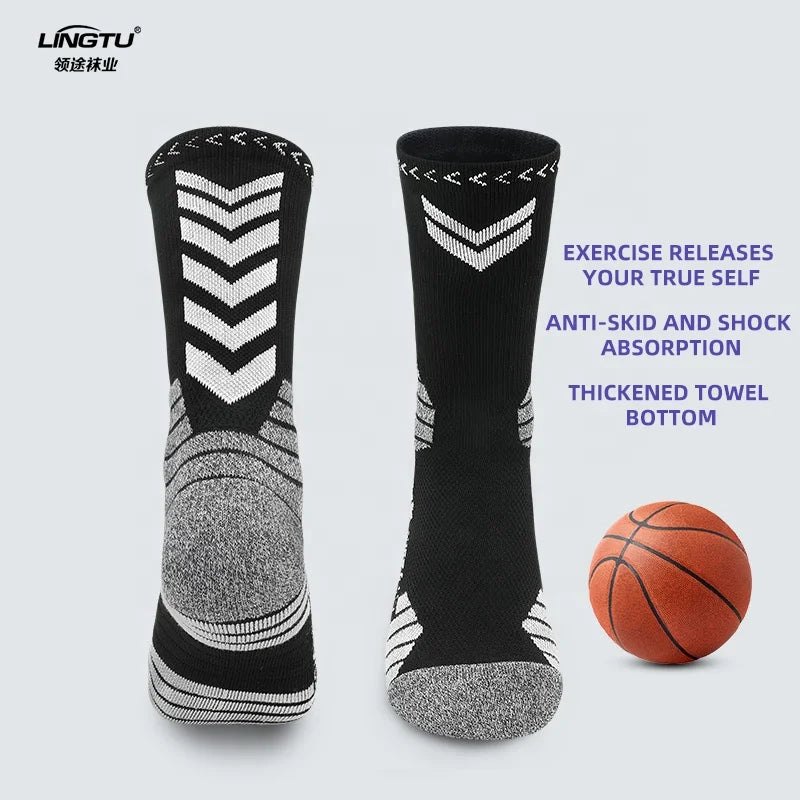 LINGTU OEM Custom Logo Socks With Stripes Athletic Sports Socks for Kids Youth Socken Mit Logo Basketball Socks