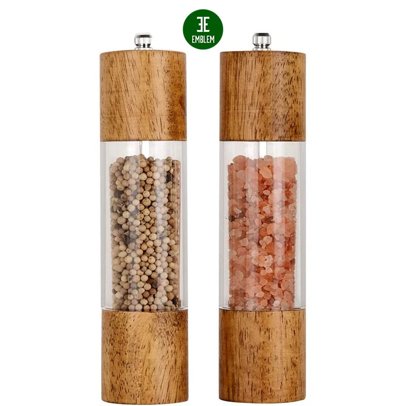 Premium Wood Manual Salt and Pepper Grinder Set Eco-Friendly EMBLEM PM-07