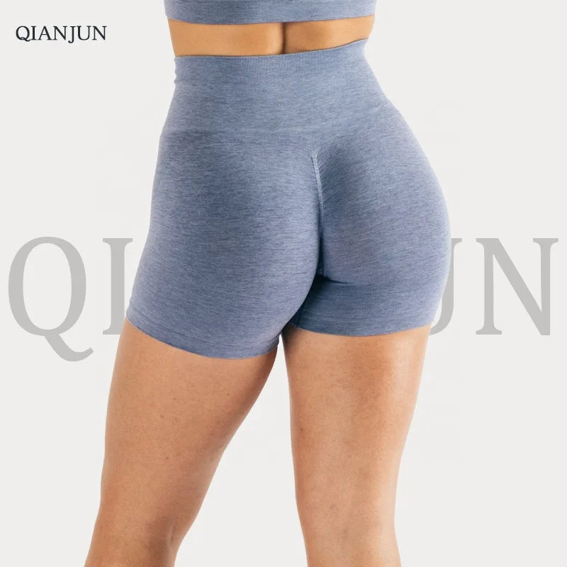 Women's High Waist Quick Dry Workout Gym Fitness Shorts Seamless Yoga Shorts Scrunch Butt Solid Pattern Running Sports Leggings