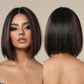 Factory Outlet Short Bob Synthetic Wigs Black Red Brown Highlight Women's Straight Wig Middle Part Hair Heat Resistant Wig