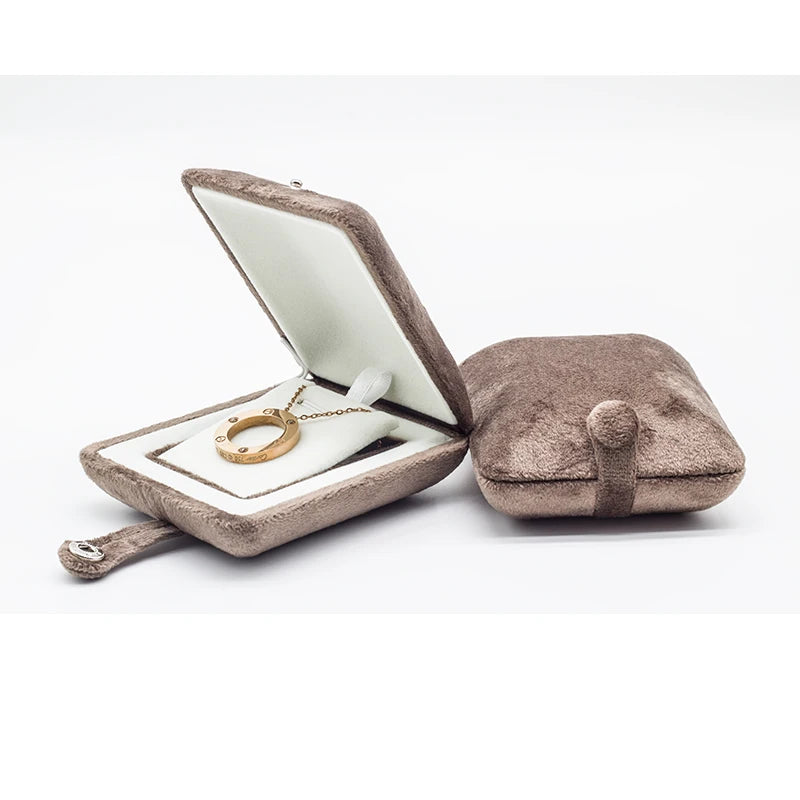 Luxury Coffee Velvet Ring Box Set Jewelry Box Necklace Earring Jewelry Box Custom Packaging Jewelry