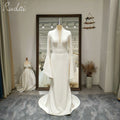 Ruolai QD06005 Bohemian Elegant Deep V Neck Bell Sleeve Crepe Mermaid Wedding Bride Dress
