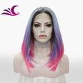 Celebrity Premium Synthetic Hair Wig Wholesale Ombre pink Blue Colorful Heat Friendly Short bob Lace Front Wig
