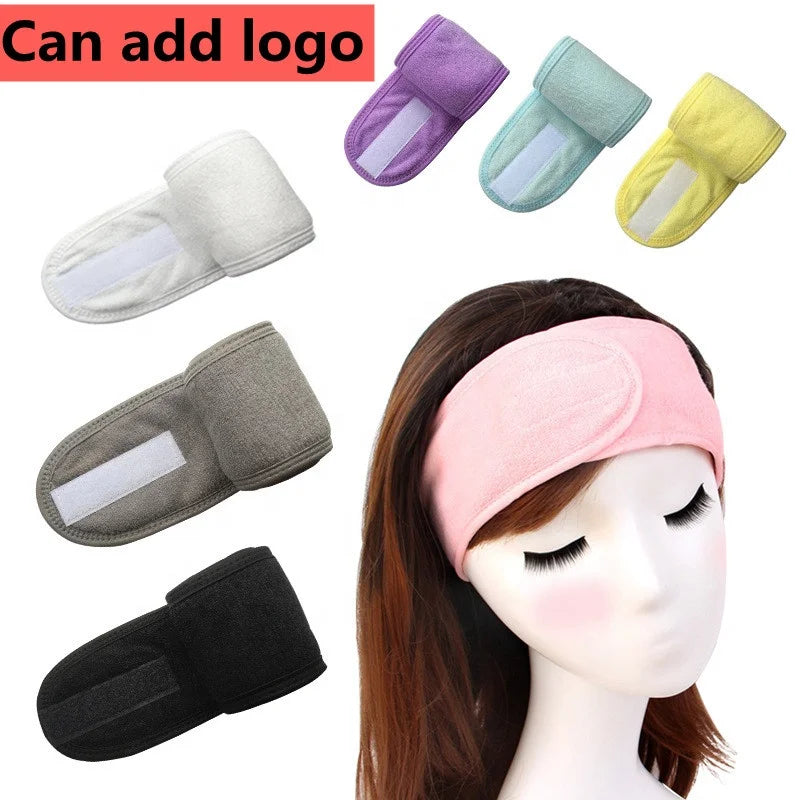 Can Custom Logo Fashion Women Girls Hair Accessories Stretch Washable Makeup Hair Band Face Wash Towel Spa Headband Terry Cloth