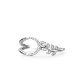 S925 Sterling Silver Unique Geometric Leaf Ring White CZ Hollow Vine Index Finger Ring for Women's Engagement Gift