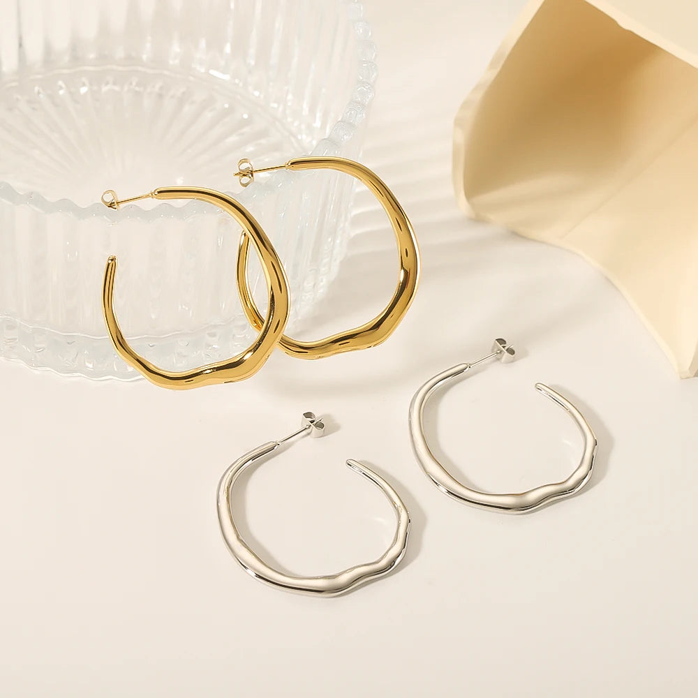 Exaggerated Stainless Steel PVD Gold Plated Large Big Thin Irregular Hoop Huggie Earrings for Women Gift