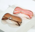 DL Glasses Trendy Wrap Around Y2K Unisex Sunglasses UV400 Metal Frame Gradient Oversized Cut Lens Futuristic Shades