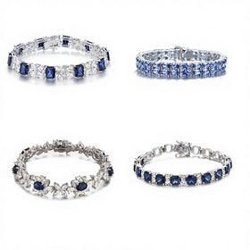 Luxury Blue Sapphire Gemstone 925 Sterling Silver Tennis Bracelet Fine Jewelry Engagement for Women Men