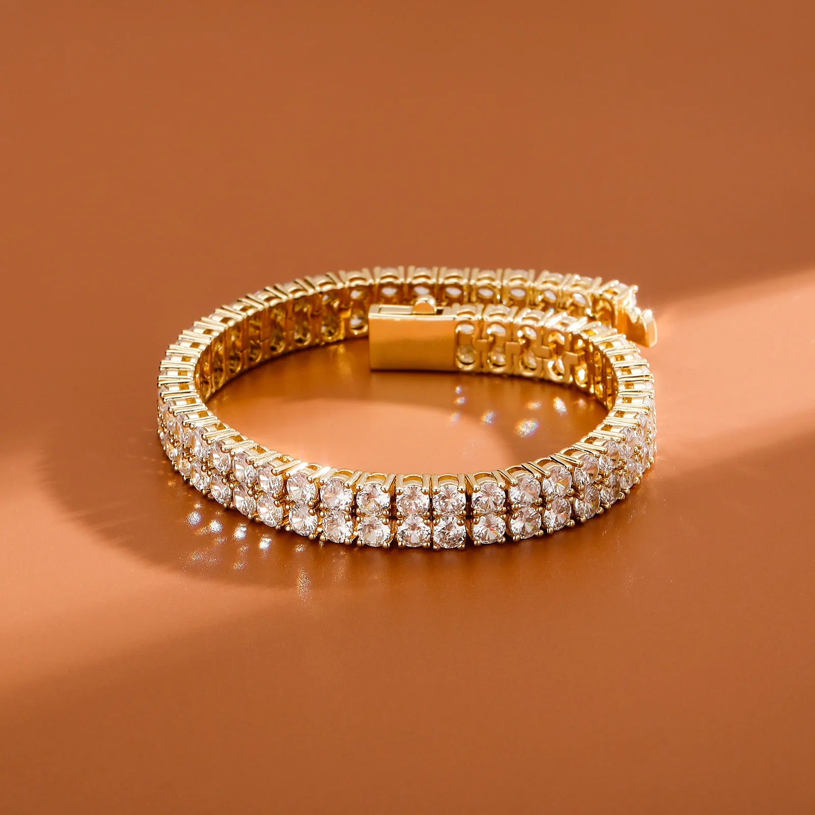 TOP ICY Unique Design 2 Rows 3mm 4mm Tennis Bracelet Double Layers AAA Zircon Spring Safty Clasp 7 Inch 8 Inch Tennis Bracelet