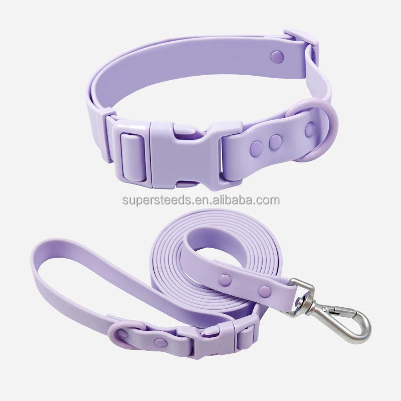 Heavy Duty PVC Dog Collar and Leash Set Waterproof Tactical Style Adjustable for Small Medium Large Dogs