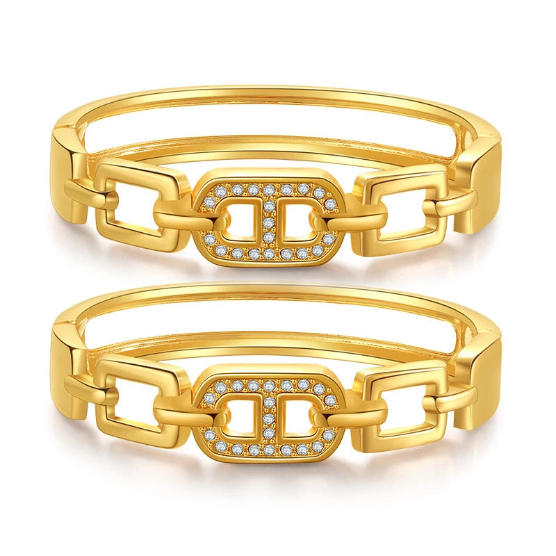 Europe and America Minimalist Fashion Style Bangle Zin Alloy Women's Elegant Geometry Luxury Gold Plated Rhinestone Bracelet