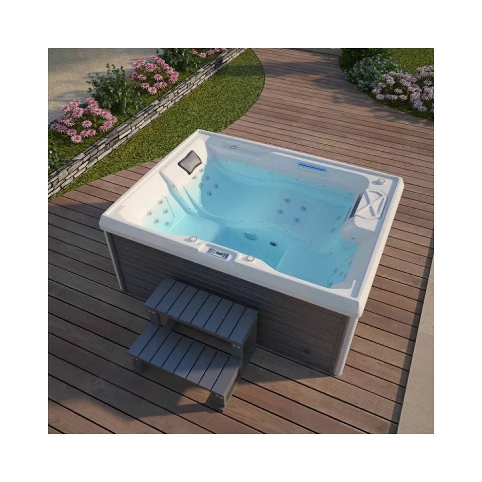Modern Eco-Friendly Freestanding White Acrylic Rectangle Shape Outdoor Hot Tub 3-Seater 24-Jets Spa Tub for Garden Use