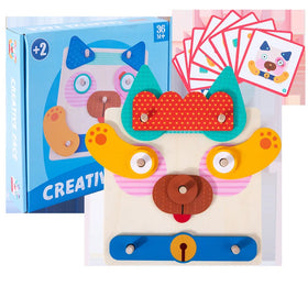 HOYE CRAFT Educational Toy Matching Expression Puzzle Assemble Blocks Toy Wooden Face Puzzle