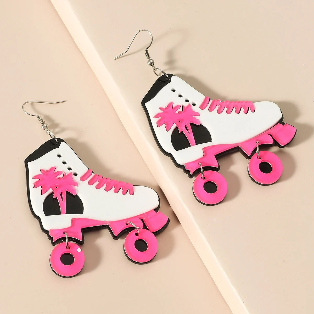 Casual Sporty Shoes Resin Dangle Earrings Pink Coconut Tree Printing Ice Skates Acrylic Drop Earrings Party Jewelry