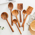 Kitchen Sturdy Natural Wooden Utensils Set for Cooking with Spatula Turner Ladle Spoons Spoon