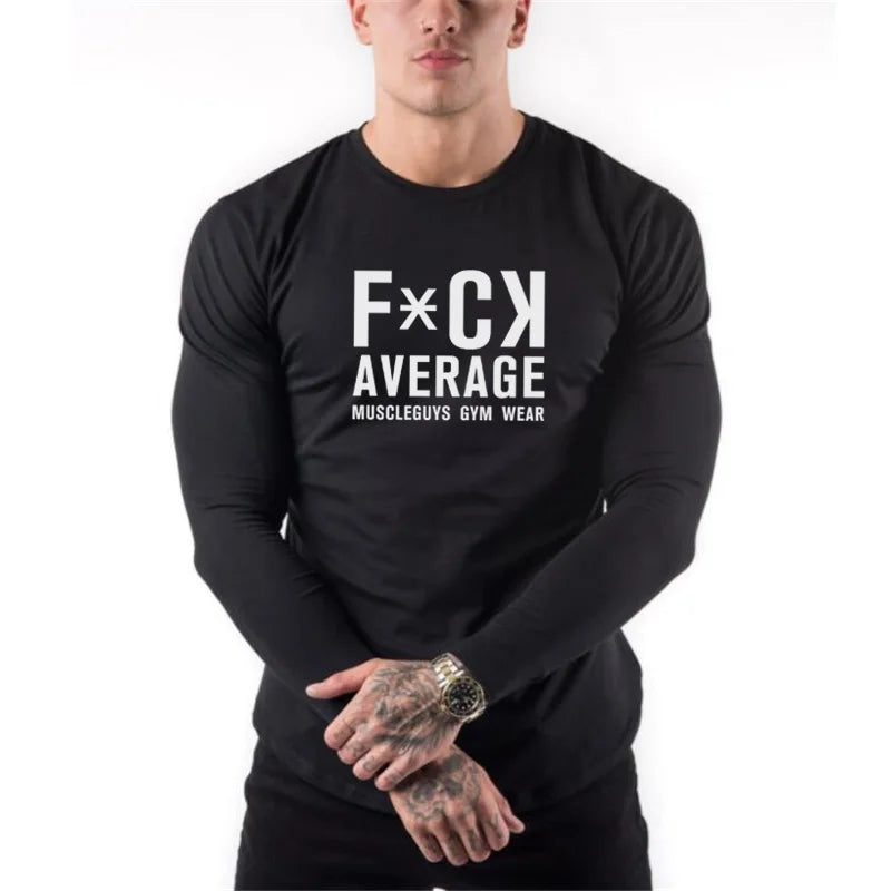 Muscle Guys Autumn Spring Long Sleeve T Shirt Men Brand Fitness Clothing Print T-shirt Male Top Quality Stretch Cotton Tshirt