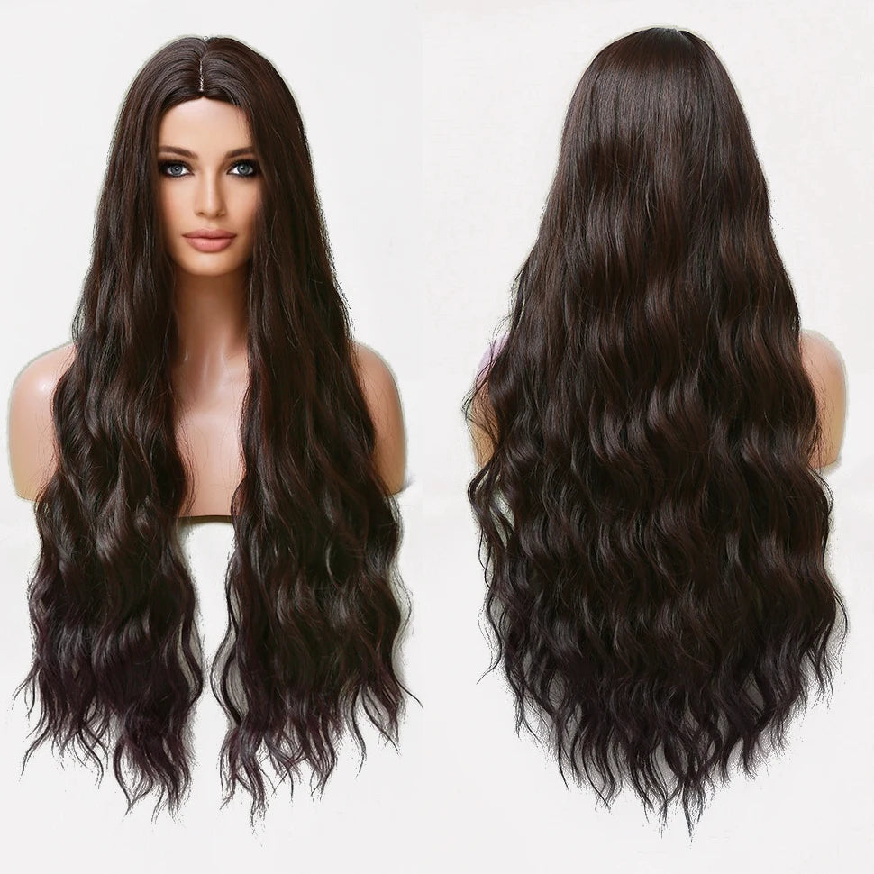 In Stock Natural Brown Black Wigs for Women Long Water Wave Synthetic Women Wigs for Daily Party Cosplay Heat Resistant Fibers