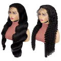 Unprocessed Brazilian 20-Inch Deep Wave for Lace Frontal Wigs with 250 Density 13x4 Transparent Black Lace Raw Hair SDD