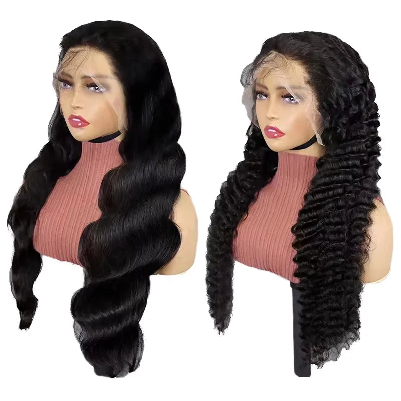 Unprocessed Brazilian 20-Inch Deep Wave for Lace Frontal Wigs with 250 Density 13x4 Transparent Black Lace Raw Hair SDD