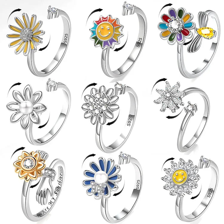 G633 Hot Sale Rotatable Ring Jewellery Spinner Women Ring Spinning Rotating Open Adjustable Fidget Anti-Anxiety Ring