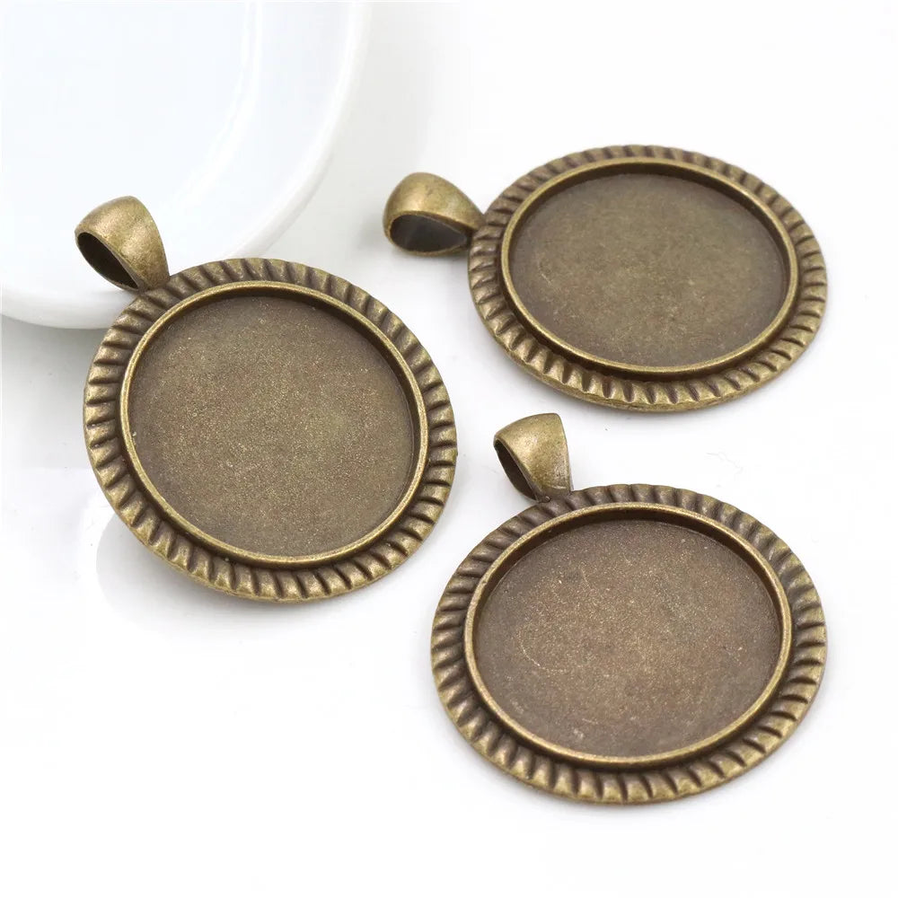 25mm Inner Size Antique Silver Plated Bronze Black Stripes Cameo Cabochon Base Setting Charms  Pendant Blank  Trays