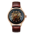 SHENHUA Black Genuine Leather Gold Texture Crown Automatic Diver Roma Number Male Mechanical Watch Relogio Masculino
