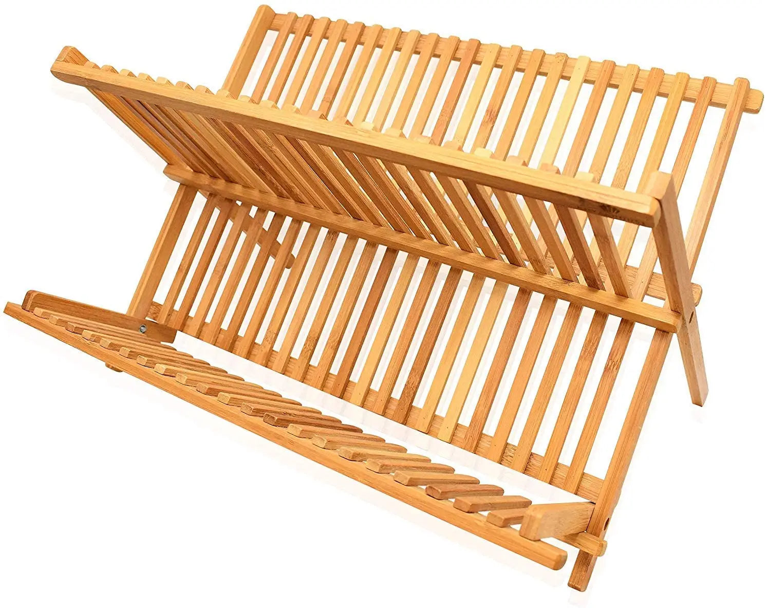 Eco-friendly Bamboo Collapsible Dish Rack Foldable Dish Drainer & Drying Rack Wooden Plate Rack for Kitchenware