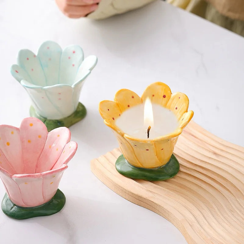 Handmade Peacock Flower Shape Ceramic Candle Jar Tealight Holder Candlestick Home Decoration Hand-painted