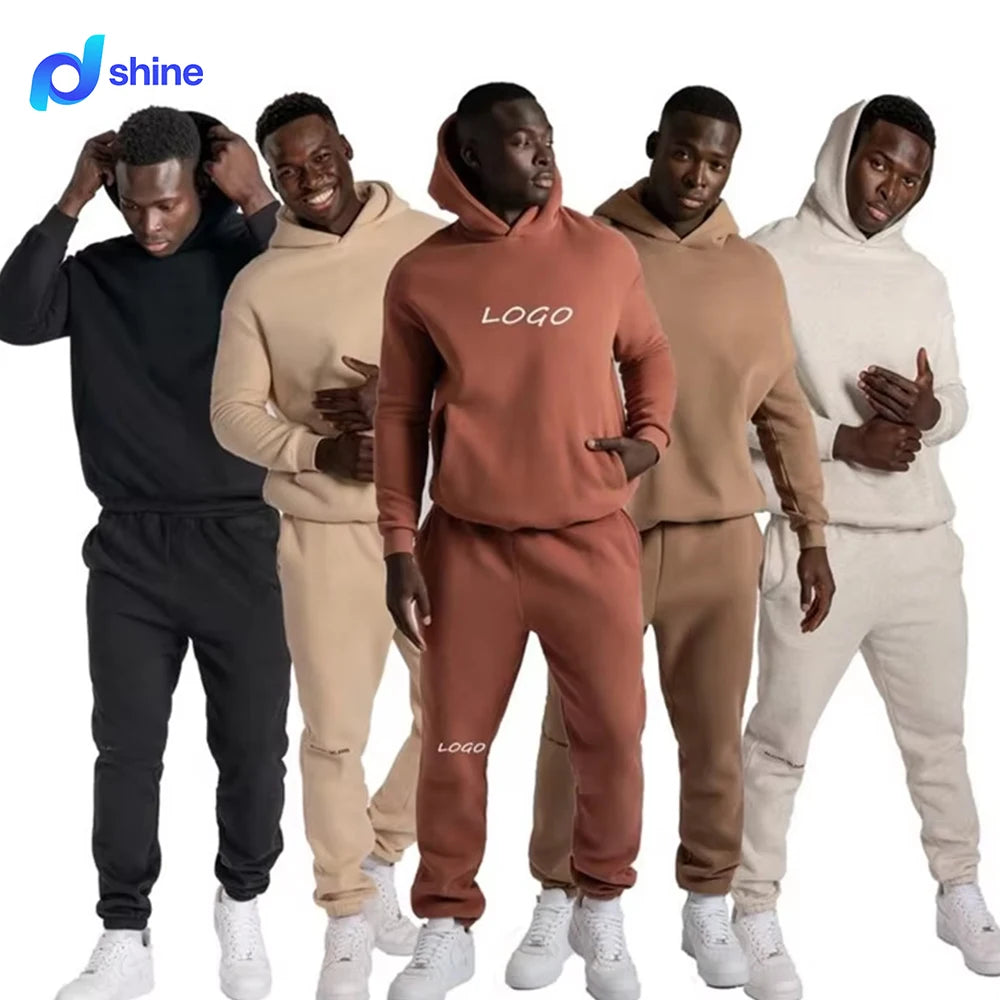 Wholesale Winter Heavyweight Mens Hooded Tracksuits Two Piece Set Jogger Sweatsuit Custom Print Relaxed Fit Casual Gym Wear